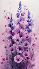 Wall Mural - An abstract watercolor style illustration in shades of purple and lavender. 