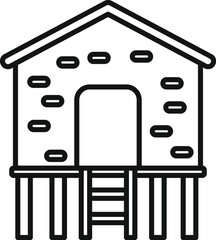 Poster - line drawing of a stilt house with a ladder on wooden pillars