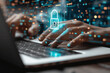 © btiger - Businessman Ensures Cybersecurity with Secure Laptop Login Enhanced by Encryption and Authentication for Data Protection in the Digital Age