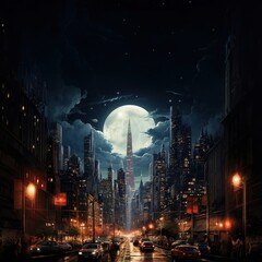 Wall Mural - City moon architecture metropolis.