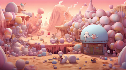 Wall Mural - Candy Land Landscape - Illustration