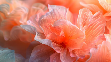 Wall Mural - Abstract Flower Illustration - Delicate Petals in Pink and Orange