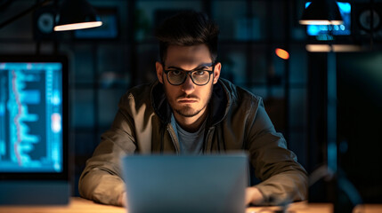 Poster - ethical hacker or cyber security expert working on computer