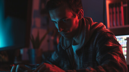 Poster - ethical hacker or cyber security expert working on computer 