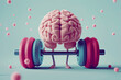 © btiger - Cute cartoon brain lifting weights in gym - mental growth, fitness and intelligence illustration
