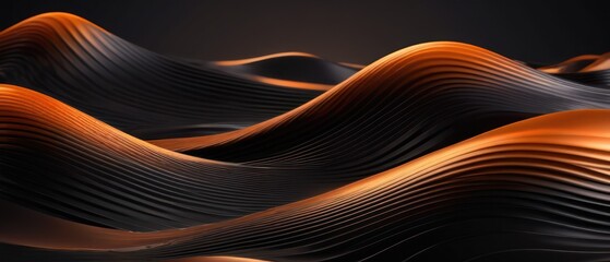 Wall Mural - Abstract image featuring smooth metallic waves with orange highlights, creating a dynamic and modern aesthetic.