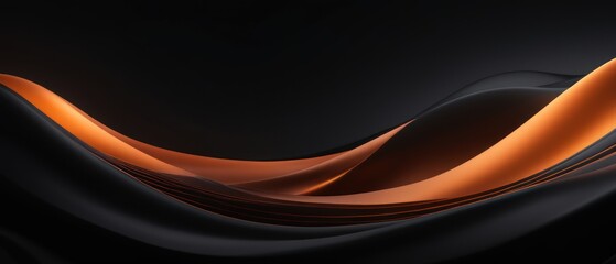 Wall Mural - Abstract image featuring smooth metallic waves with orange highlights, creating a dynamic and modern aesthetic.