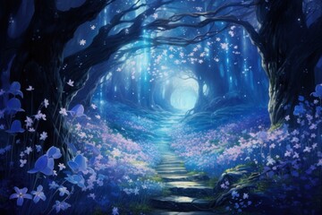 Wall Mural - Blue flower tunnel outdoors nature plant.