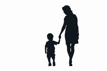 Poster - Silhouette walking adult child.