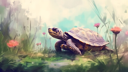 Wall Mural - Turtle in a nature watercolor style