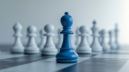 Blue Chess Piece Standing Out from White Chess Pieces