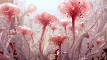 Wall Mural - Pink Glass Flowers Abstract 3D Illustration