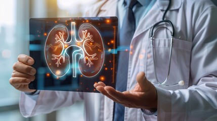 Canvas Print - A doctor holds a screen displaying a lung