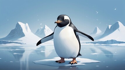 Poster - cute pinguin in the north pole