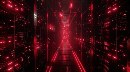 Poster - Red Neon Server Corridor