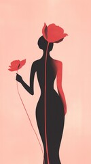 Sticker - Flower art silhouette female.