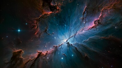 Wall Mural - Video animation of depicts a vibrant and dynamic cosmic scene, likely an artist’s rendition of a nebula  space phenomenon