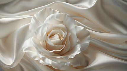 Wall Mural - White silk fabric with a rose creating an abstract texture background