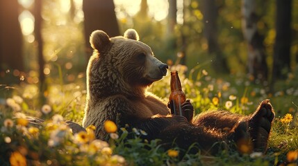 Poster - Bear Enjoying a Drink in the Forest