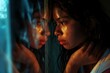 © Rawpixel.com - A Latina Colombian girl with a sad expression gently touches the reflection mirror worried light adult.