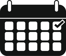 Poster - Simple black glyph icon for calendar with marked day, scheduling concept