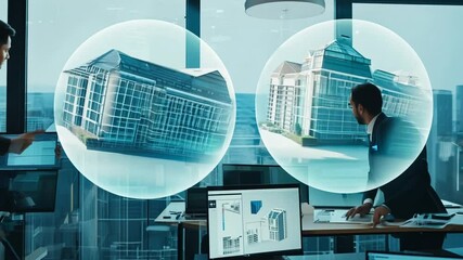 Poster - architects reviewing 3d building models in office generative ai