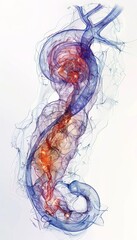 Poster - abstract representation of neural connections and pathways depicted in intricate blue and red hues a