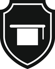 Poster - Simple black and white icon of a graduation cap being protected by a shield