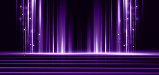 Wall Mural - Abstract purple light stripe vertical lines light on dark  background. Luxury template celebration award design.