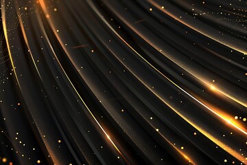 Wall Mural - Elegant black and gold flowing curves with glowing particles background