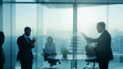 Poster - Business Professionals Meeting in Modern Conference Room Generative AI