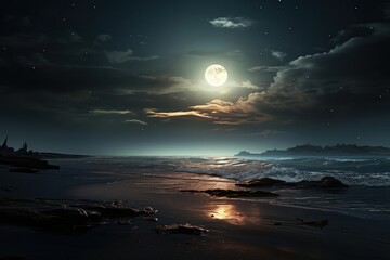 Wall Mural - Sea landscape moon astronomy outdoors.