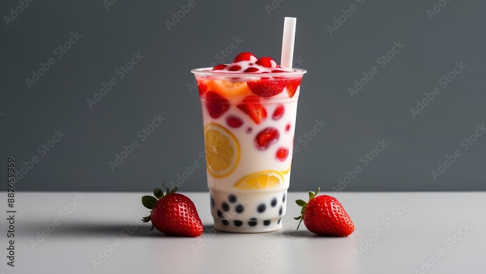 Boba or tapioca pearls is taiwan bubble milk tea in plastic cup with ...