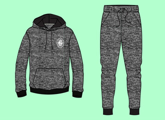 Wall Mural - men's athleisure tracksuit sweatshirt and jogger set fashion illustration details flat sketch vector.