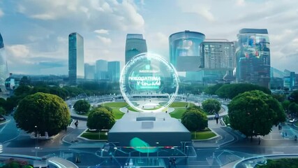 Poster - Futuristic City Park With Green Space Generative AI