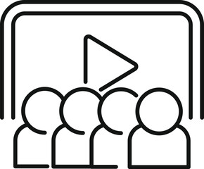 Poster - team is watching a training video with a play button icon, in line style
