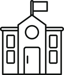 Poster - simple line art icon of a university building facade with a flag waving on the roof
