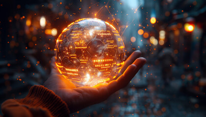 Poster - A hand holding a glowing orb that is lit up with a bright orange glow