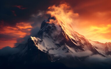 Dramatic volcanic eruption at sunset