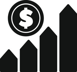 Sticker - Black and white graphic showing a business graph increasing with a dollar coin above