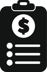 Wall Mural - Black and white icon of a clipboard displaying a financial budget with a dollar symbol