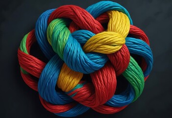 Team rope diverse strength connect partnership together teamwork unity communicate support. Strong diverse network rope team concept integrate braid color background cooperation empower power.