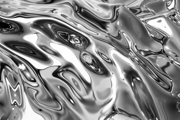 Liquid silver metallic wavy, chrome metal texture with wave abstract background.