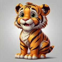 d cartoon image of a cute happy tiger isolated on whi background Generative AI 