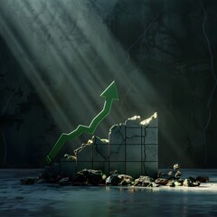 Poster - Upward Business Graph with Dramatic Break Through Ceiling Lighting