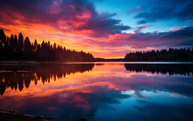 Wall Mural - Sunset over Calm Lake