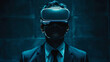 © BoszyArtis - Adult businessman and VR headset in dark room. VR concept.