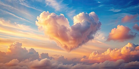 Wall Mural - Heart-shaped clouds drifting in a soft pastel sunset sky , heart-shaped, clouds, pastel, sunset, sky, dreamy, romantic, peaceful