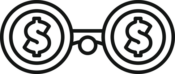 Sticker - Line art icon of binoculars made of coins, representing the concept of searching for new business opportunities