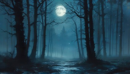 Mystical Night in the Forest: A Full Moon Illuminates the Path